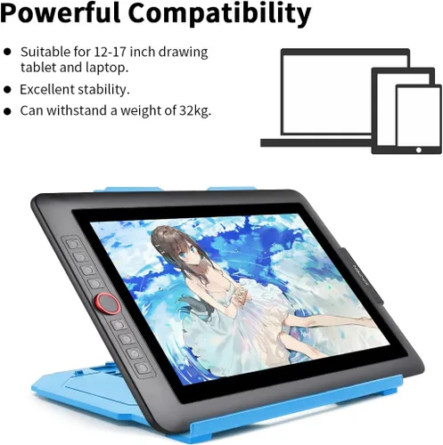 Vista 4 de Soporte para tableta de dibujo, soporte plegable para computadora portátil, 9 niveles de ángulos ajustables con un soporte para teléfono integrado