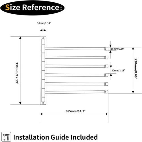 Vista 6 de GERZWY - Toallero de baño con brazo giratorio montado en la pared, con 6 brazos, organizador para toallas, acero inoxidable SUS 304, acabado negro