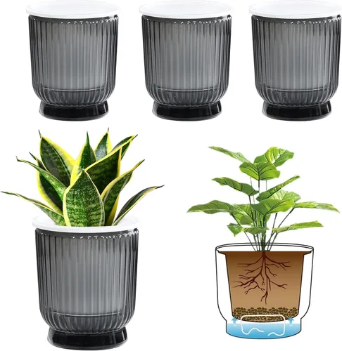 Vista 14 de T4U Macetas de riego automático para plantas de interior de 4 pulgadas Transparente