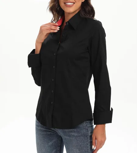 Vista 2 de Esabel.C - Camisa de trabajo con botones de manga larga para mujer, elástica, corte regular