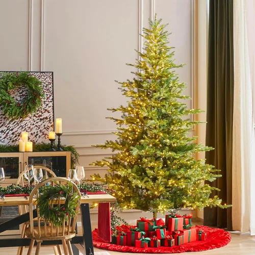Vista 10 de Glitzhome Árbol de Navidad preiluminado, abeto artificial realista de 7.5 pies con 1,668 puntas y 680 luces centelleantes C3, 10 funciones de Aspen