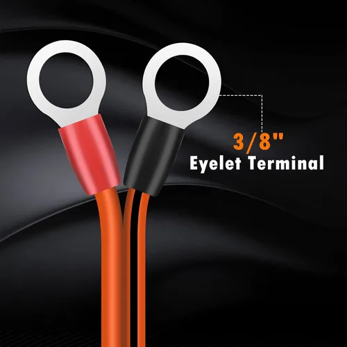 Vista 2 de Terminal de batería de 12/24V a enchufe de encendedor de cigarrillos, terminal de anillo de 3/8", fusible de 30A con tapa impermeable