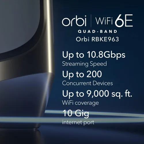 Vista 2 de NETGEAR RBKE963-100NAR Orbi Serie 960 AXE11000 Quad-Band Mesh Wi-Fi 6E System 3-Pack Blanco (Renovado)