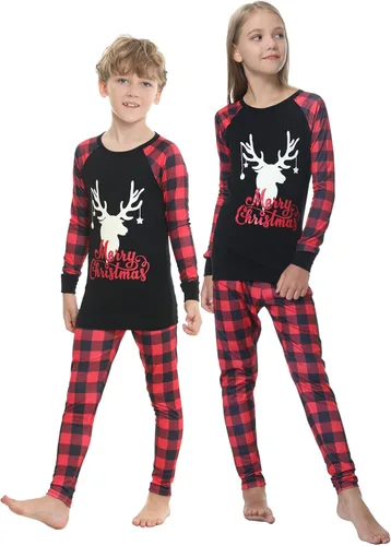 Vista 5 de YIJIU Pijamas de Navidad con estampado de ciervos y tótem de manga larga