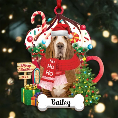 Vista 11 de Akita1 - Adorno personalizado para perro, adorno de perro con nombre personalizado, plano impreso en 2D, acrílico colgante, Papá Noel y perro
