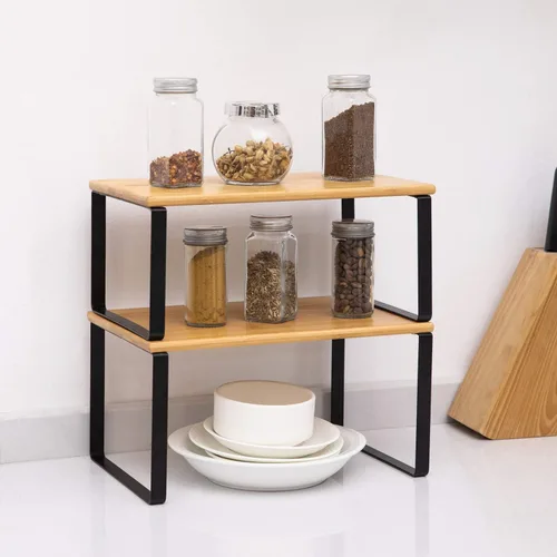 Vista 2 de NEX Organizador de gabinete de cocina y estante de mostrador, apilable y expandible, negro y natural
