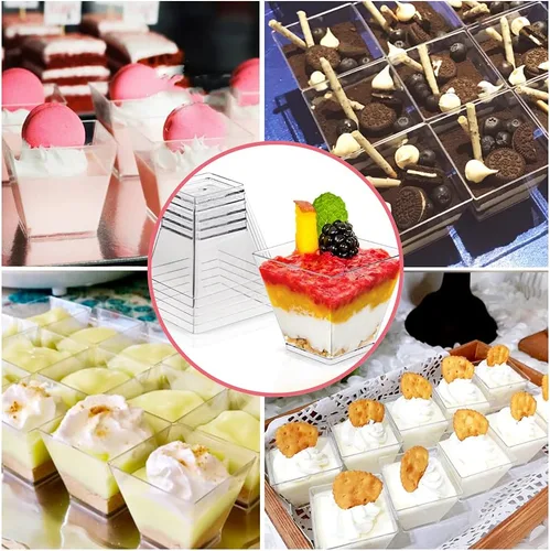 Vista 4 de Jnnzzggu 50 piezas de tazas de postre cuadradas de plástico mini, tazas de aperitivo de parfait de 3.5 oz de plástico transparente para postres