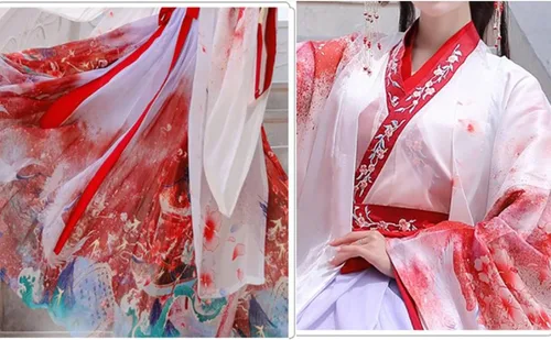 Vista 6 de Hanfu - Disfraz tradicional chino de Hanfu para mujer, falda de hada, para cosplay o carnaval, color beige, talla extragrande.