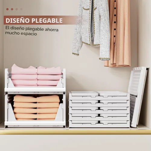 Vista 6 de Paquete de 4 cajas de almacenamiento plegables para armario, contenedores de almacenamiento apilables, cesta de cajón de plástico para armario