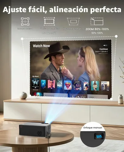 Vista 7 de Mini proyector con Wi-Fi y Bluetooth, proyector portátil 4K soporte Negro
