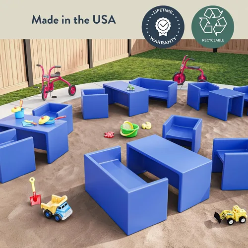 Vista 2 de Children's Factory Silla cúbica 3 en 1 para niños, muebles de aula de asientos flexibles, paquete de 1, almendra Polyethylene Toddler Outdoor