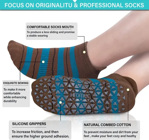 Vista 3 de Calcetines de yoga antideslizantes con agarres para pilates, ballet, barras, descalzos, calcetines antideslizantes para hospitales para mujeres