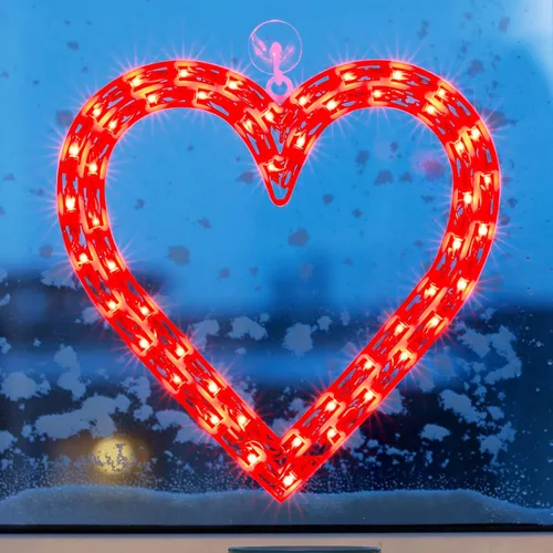 Vista 4 de Decoración de silueta de ventana de corazón rojo iluminado 50L para el día de San Valentín, corazón de luces de San Valentín Corazón rojo de 50 LED