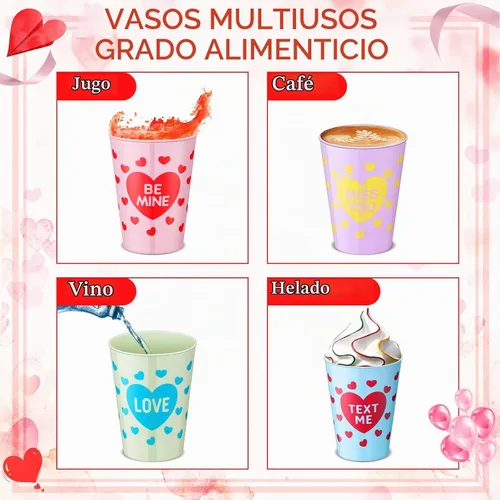 Vista 2 de Zubebe 64 vasos de plástico para el día de San Valentín, vasos de plástico de 9 onzas para café, jugo, bebidas, aniversario, boda, vacaciones