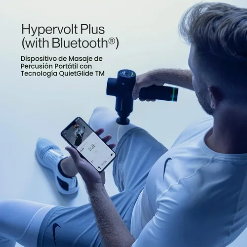 Vista 2 de Hypervolt Plus, con tecnología Quiet Glide, pistola de masaje de percusión de mano 3 velocidades, 5 cabezales intercambiables Ayuda a aliviar