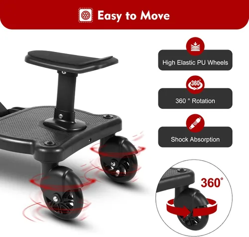 Vista 6 de Tabla universal para cochecito de bebé con asiento desmontable, 2 en 1 para sentarse y estar de pie para la mayoría de los cochecitos, soporta niños