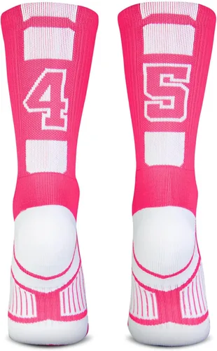 Vista 32 de ChalkTalkSPORTS Calcetines de equipo personalizados - Calcetines con números rosados Elige tu número
