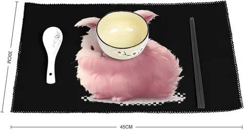 Vista 2 de Juego de 6 manteles individuales de conejo de angora, resistentes y lavables, para decoración de mesa de cena y fiesta