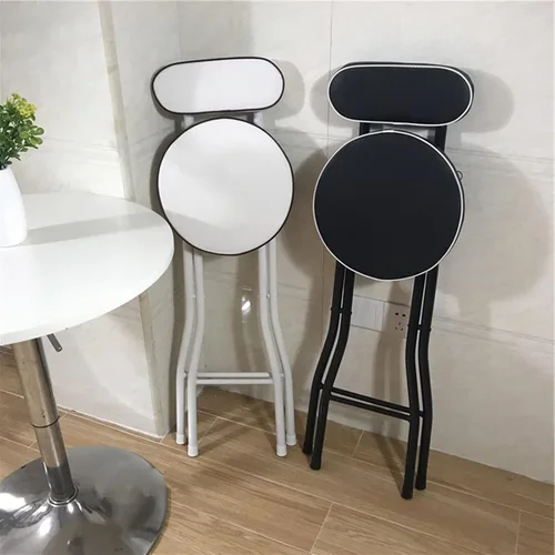 Vista 4 de Taburete de bar plegable con respaldo, taburetes de bar de piel sintética, taburetes redondos para mostrador de cocina, silla de comedor, taburete