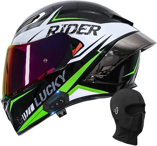 Vista 12 de Casco de motocicleta Bluetooth de cara completa, aprobado por DOT, casco antivaho, doble visera, casco de bicicleta de calle, altavoz dual integrado