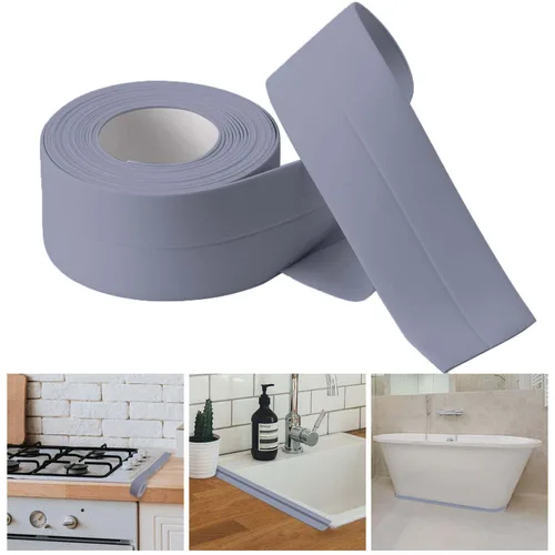 Vista 8 de Cinta selladora para calafateo de baño y cocina, cinta adhesiva de PVC para sellar la bañera y las paredes, sellador para azulejos de ducha (azul)
