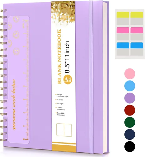 Vista 11 de Cuaderno de espiral de 8.5 x 11 pulgadas, cuadernos grandes A4 para mujeres y hombres, diario rayado universitario, papel de 3.53 oz/m², diarios
