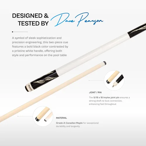 Vista 2 de PEARSON Cues PK Series Pool Cue Two-Piece Maple Wood Billiard Stick with Low-Deflection Shaft, Implex Joint Pro Tip, 18–21oz Weight Options Negro