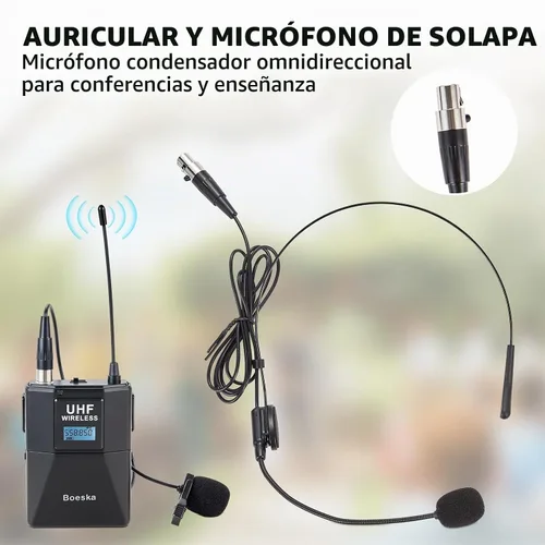 Vista 5 de Sistema de micrófono inalámbrico de 4 canales UHF, 2 micrófonos de mano inalámbricos y 2 micrófonos de diadema Lavalier para karaoke, iglesia
