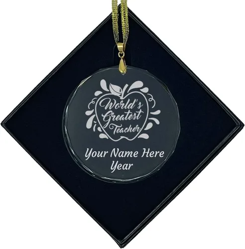 Vista 6 de LaserGram Personalized Glass Christmas Ornament, World's Greatest Teacher, Custom Laser Engraved Gift Idea (Diamond Shape)