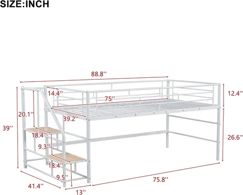 Vista 2 de Merax Base de cama baja de metal junior para niñas y niños, ahorro de espacio/fácil de montar, color blanco