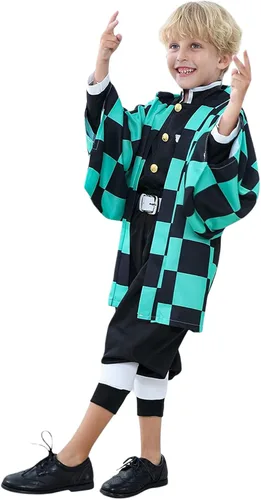 Vista 4 de Anime Tanjiro Cosplay Costume kimono Christmas Thanksgiving Day Cloak Outfit Halloween Dress Uniform for Boys Kids Men
