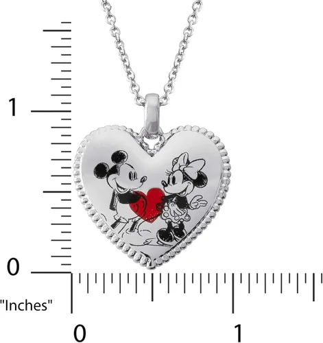 Vista 5 de Disney Mickey Mouse and Minnie Mouse - Collar clásico con colgante de corazón chapado en plata 18 pulgadas