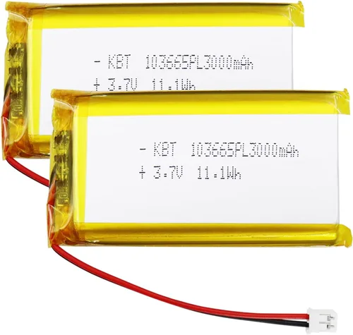 Vista 6 de KBT 2Pack 1500mAh 103048 Polymer Ion Battery 3.7V Rechargeable LiPo Battery with JST PH 2.0mm-2Pin Connector for RC Toy, Small Speaker, DIY