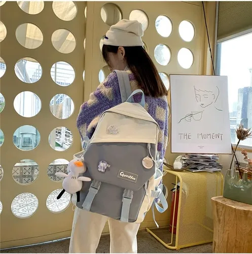 Vista 2 de Zhousanjian Mochila Kawaii de moda con accesorios lindos, mochila Kawaii Girl de gran capacidad, mochila estética linda, Azul 2