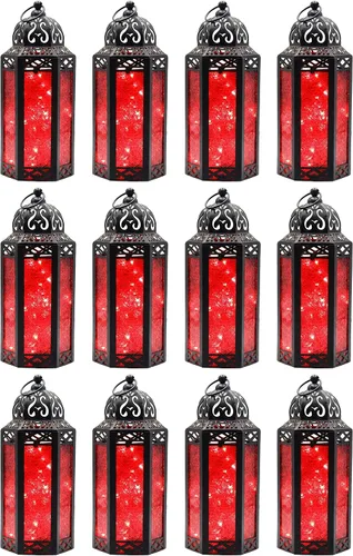 Vista 59 de VELA LANTERNS Juego de 2 portavelas decorativos de LED con luces de hadas de 12" de metal marroquí para colgar o mesa, decoración del hogar
