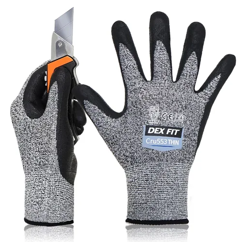 Vista 11 de DEX FIT Guantes Resistentes a Cortes Extremos Nivel 5 Cru553 Delgados, Agarre de Potencia Antideslizante, Ajuste Cómodo 3D de Grado Profesional