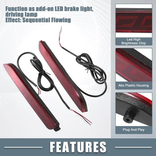Vista 3 de Parachoques trasero Reflector niebla freno que fluye luz trasera LED rojo para Toyota Camry 2006 2007 2008 2009 2010 2011 2012 2013 2014 plástico
