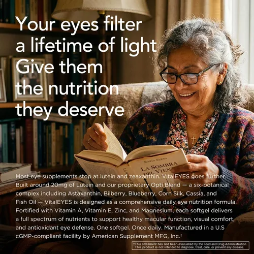 Vista 4 de VitalEYES - Luteína de alta potencia 20 mg y astaxantina, apoyo para la visión macular y clara, vitaminas A, E, zinc, magnesio, suplemento ocular
