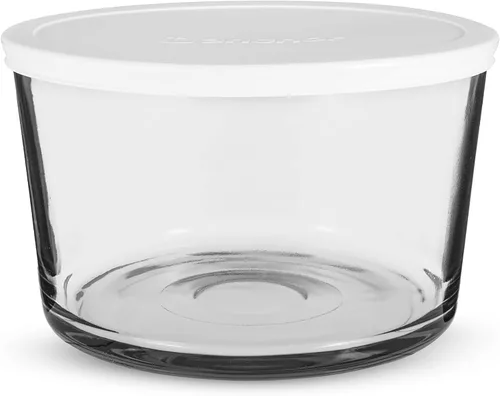 Vista 5 de Anchor Hocking Cuenco de vidrio con tapa, ensaladera de vidrio de 104 onzas con tapa de madera de acacia