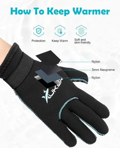 Vista 2 de XUKER Guantes de neopreno para niños de 0.118 pulgadas (0.118 in), calor térmico para buceo, buceo, esnórquel, kayak y natación, guantes de deportes