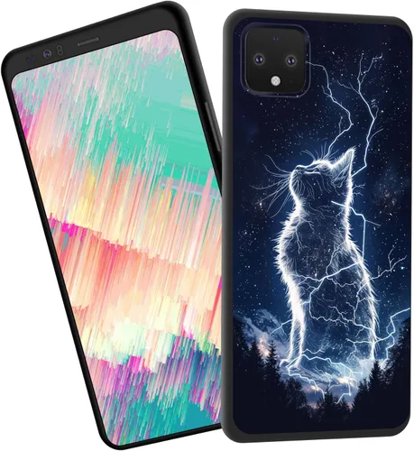 Vista 126 de Funda delgada para Google Pixel 4 XL, funda delgada de silicona de TPU suave a prueba de golpes para Google Pixel 4 XL, gato negro luna estrellada