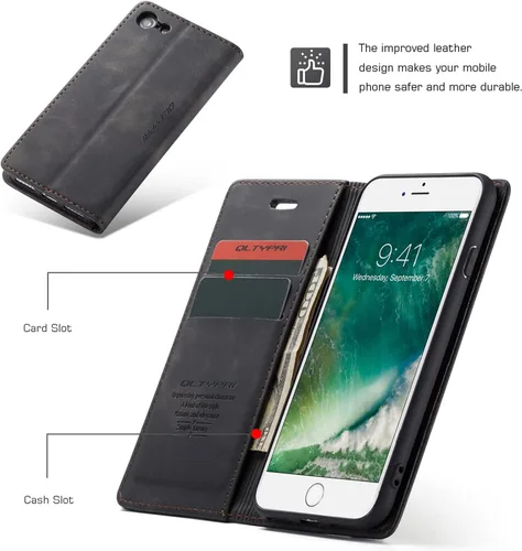 Vista 2 de QLTYPRI Funda de cuero para iPhone 6 Plus/6S Plus, Vintage Flip Folio Cover con ranura para tarjetas, cierre magnético, cubierta protectora a prueba