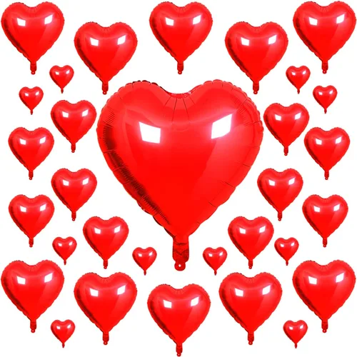 Vista 8 de 31 globos de papel de aluminio de corazón para el día de San Valentín, globos de corazón rosa y plateado con corazón rosa de 32 pulgadas, grandes