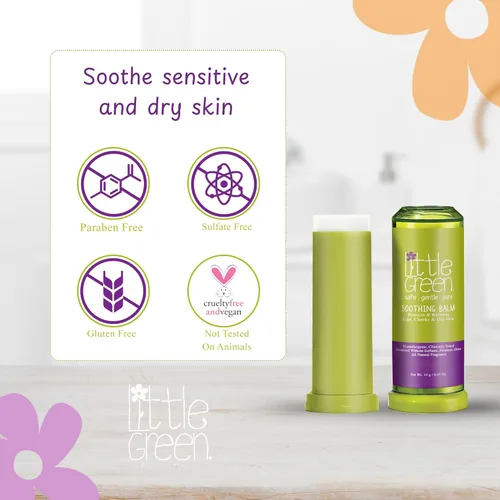 Vista 3 de Little Green Bálsamo calmante, bálsamo hidratante para bebés y niños con labios agrietados, mejillas y piel seca