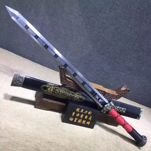 Vista 7 de Espada Han jian, hecha a mano, hoja de grabado de acero de alto carbono, vaina de madera maciza, Wushu