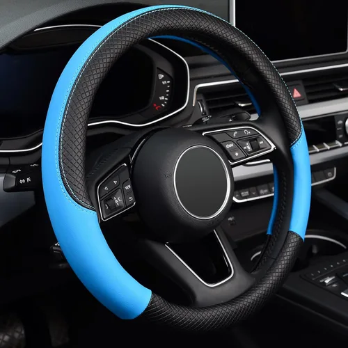 Vista 10 de LABBYWAY Funda de cuero de microfibra para volante, universal de 14.5-15 pulgadas, antideslizante, accesorios interiores de automóvil para hombres