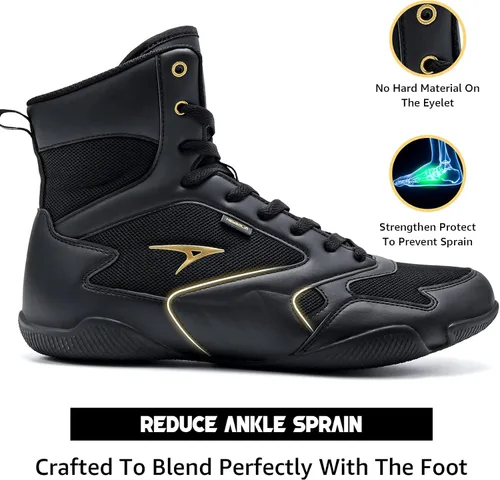 Vista 2 de ASHION Zapatos de lucha libre para hombre, zapatos de boxeo, zapatillas de deporte de fitness con suela cero caída
