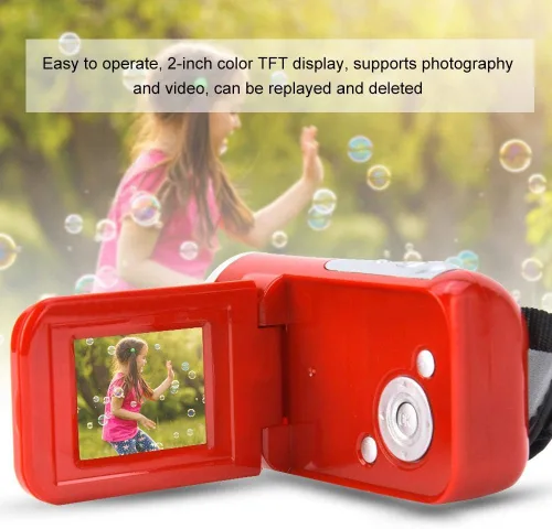Vista 3 de Videocámara de video, 2 pulgadas TFT LCD Sceen Vlogging grabadora HD digital 16X Zoom videocámara juguete con micro USB para regalo de niños (rojo)