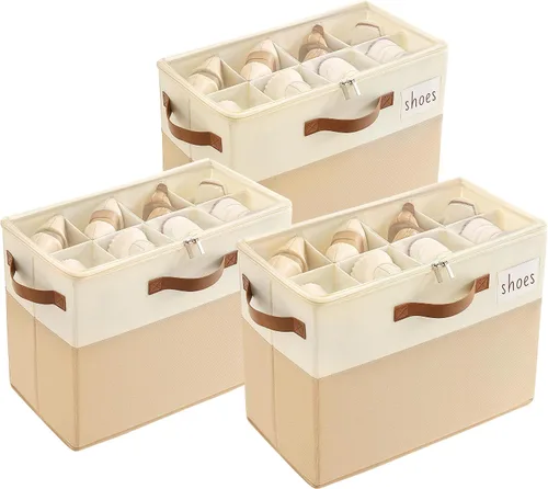 Vista 10 de Varhomax Shoe Organizer Box for Closet, Fabric Shoe Storage Bin with Adjustable Dividers & Clear Cover, Holds up 16-32 Pairs of Sneakers & Sandals