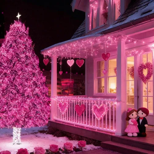 Vista 6 de Guirnalda de luces de Navidad rosadas, 100 unidades, 19.6 pies, mini luces de San Valentín, luces rosas impermeables para decoración de árbol
